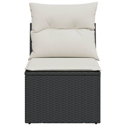 Градинско кресло без подлакътници с възглавници черен полиратан