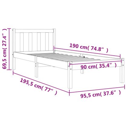Рамка за легло без матрак, восъчнокафяв, 90x190 см, бор масив