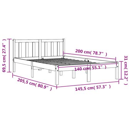 Рамка за легло без матрак, восъчнокафяв, 140x200 см, бор масив
