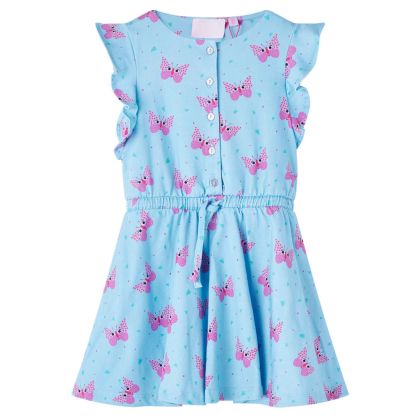 Детска рокля с копчета, без ръкави, синя, 128