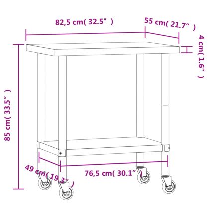 Кухненска работна маса с колелца, 82,5x55x85 см, инокс