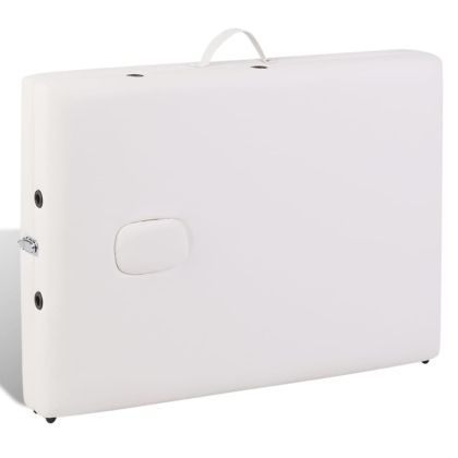 Кремавобяла сгъваема масажна кушетка 3 зони с дървена рамка