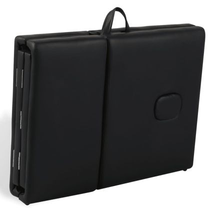 Черна сгъваема масажна кушетка 4 зони с дървена рамка