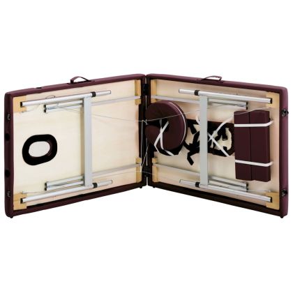 Сгъваема масажна кушетка, 2 зони, алуминий, виненолилава