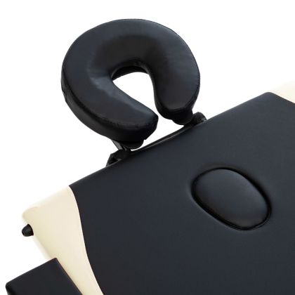 Сгъваема масажна кушетка, 3 зони, дърво, черно и бежово