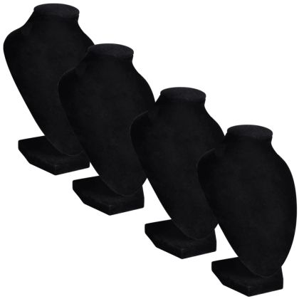 Поставки за бижута, черни, текстил, бюст, 9 x 8,5 x 15 см - 4 броя