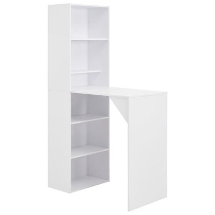 Бар маса с шкаф, бяла, 115x59x200 см