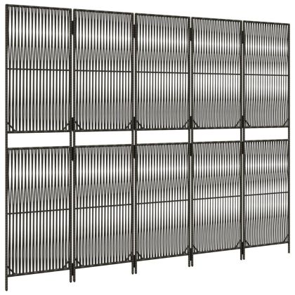 Параван за стая, 5 панела, сив, полиратан