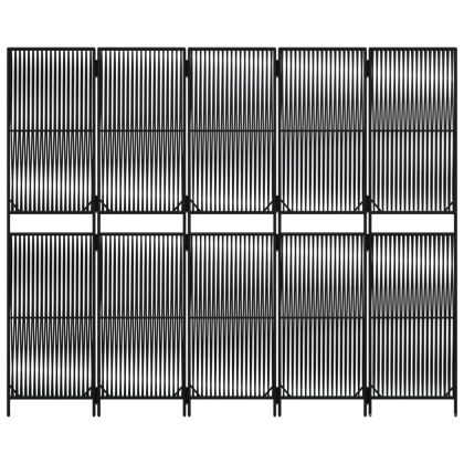 Параван за стая, 5 панела, черен, полиратан