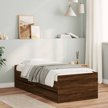 Рамка за легло с чекмеджета, кафяв дъб, 90x190 см