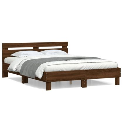Рамка за легло с табла, кафяв дъб, 150x200 см, инженерно дърво