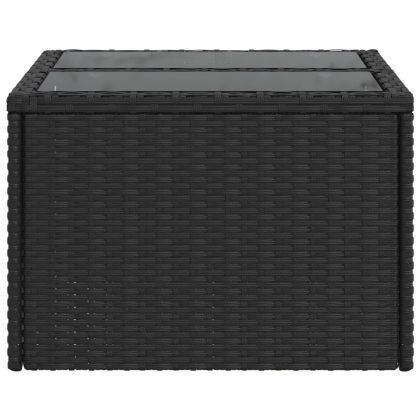 Градинска маса със стъклен плот, черна, 55x55x37 см, полиратан