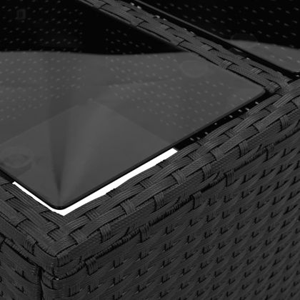 Градинска маса със стъклен плот, черна, 55x55x37 см, полиратан