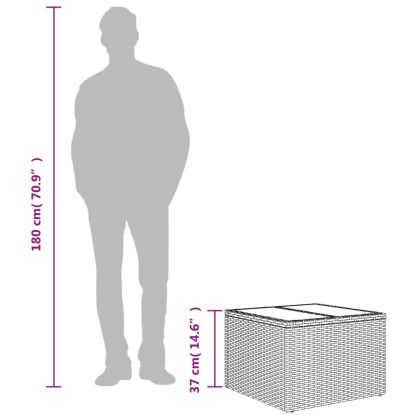 Градинска маса със стъклен плот, черна, 55x55x37 см, полиратан