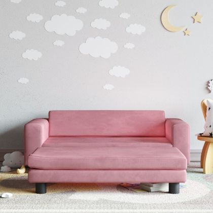 Детски диван с табуретка за крака, розово , 100x50x30см, кадифе