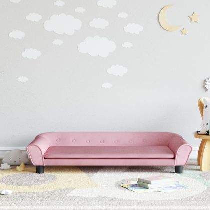 Детски диван, розов, 100x50x26 см, кадифе