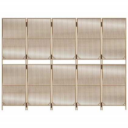 Параван за стая, 5 панела, бежов, полиратан