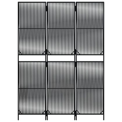 Параван за стая, 3 панела, черен, полиратан