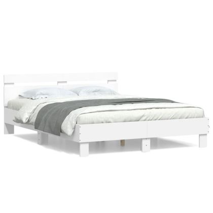 Рамка за легло с табла, бяла, 150x200 см, инженерно дърво