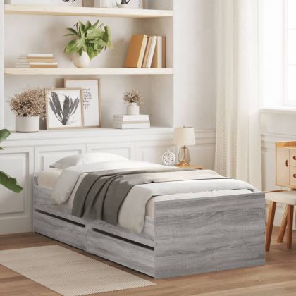 Рамка за легло с чекмеджета, сив сонома, 90x190 см