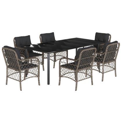 Градински трапезен комплект 7 части с възглавници сив полиратан