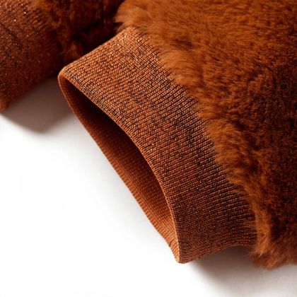 Детско яке с качулка, изкуствен косъм, коняк, 128