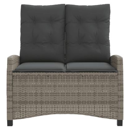 Накланяща се градинска пейка с възглавници сив полиратан