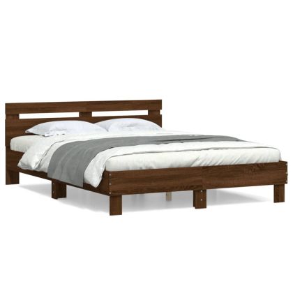Рамка за легло с табла, кафяв дъб, 140x200 см, инженерно дърво