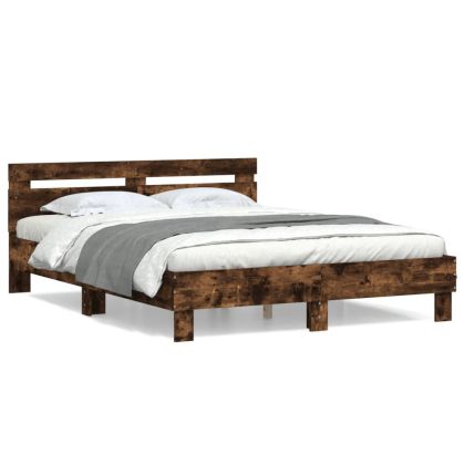 Рамка за легло с табла, опушен дъб, 140x200 см, инженерно дърво