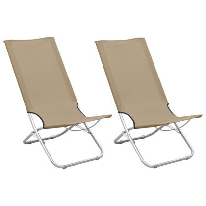 Сгъваеми плажни столове, 2 бр, таупе, текстил