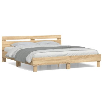 Рамка за легло с табла, дъб сонома, 180x200 см, инженерно дърво