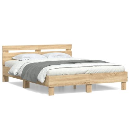 Рамка за легло с табла, дъб сонома, 150x200 см, инженерно дърво