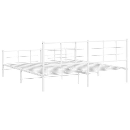 Метална рамка за легло с горна и долна табла, бяла, 200x200 см