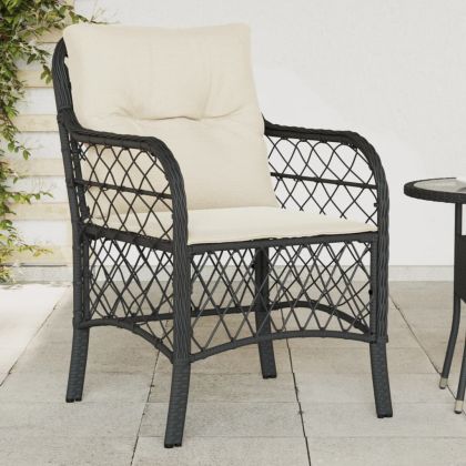 Градински столове с възглавници, 2 бр, черни, полиратан