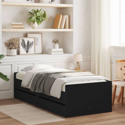 Рамка за легло с чекмеджета, черна, 90x190 см