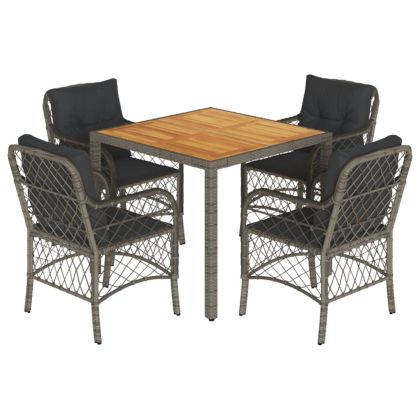 Градински трапезен комплект 5 части с възглавници сив полиратан