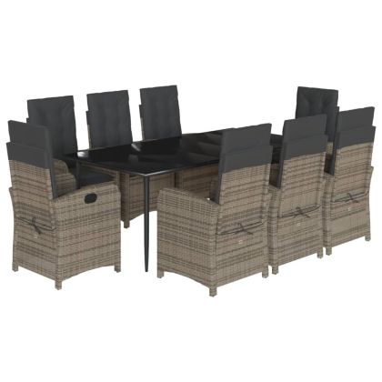 Градински трапезен комплект 9 части с възглавници сив полиратан