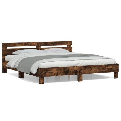 Рамка за легло с табла, опушен дъб, 180x200 см, инженерно дърво