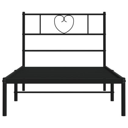 Метална рамка за легло с горна табла, черна, 100x190 см