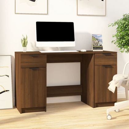 Бюро със страничен шкаф,Кафяв дъб, инженерна дървесина