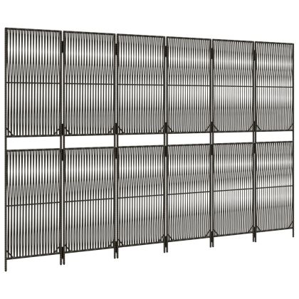 Параван за стая, 6 панела, сив, полиратан