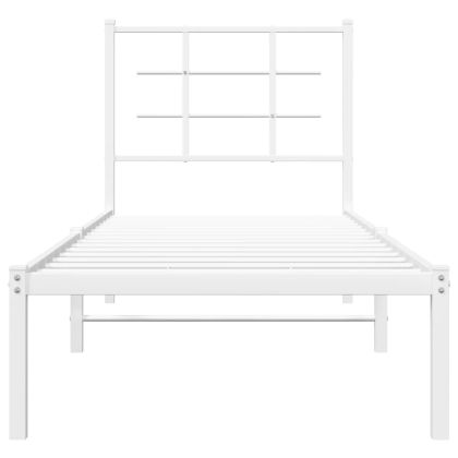 Метална рамка за легло с горна табла, бяла, 80x200 см