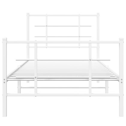 Метална рамка за легло с горна и долна табла, бяла, 90x190 см