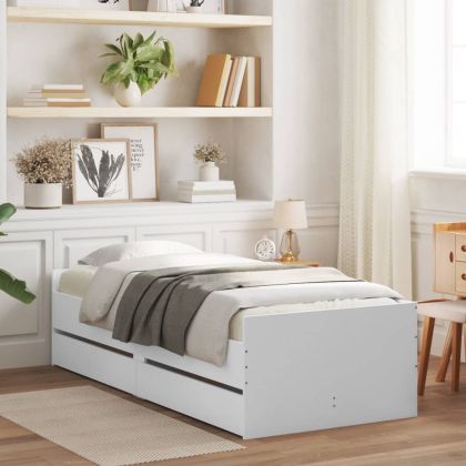 Рамка за легло с чекмеджета, бяла, 90x190 см
