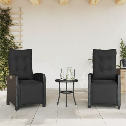 Накланящи градински столове с подложка 2 бр, черен, полиратан