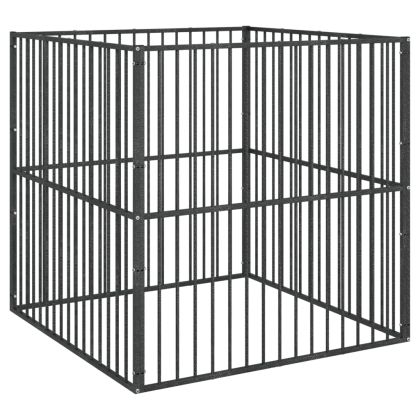 Кошара за кучета с 4 панела, черна, поцинкована стомана