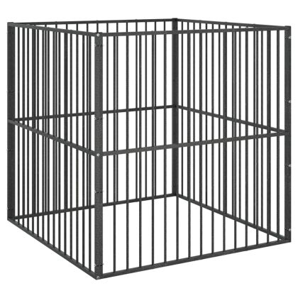 Кошара за кучета с 4 панела, черна, поцинкована стомана