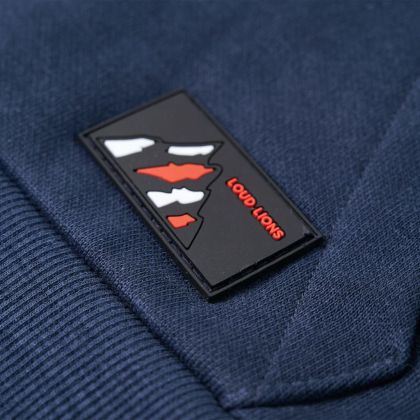 Детски суитшърт с качулка, тъмносин меланж и оранжево, 140