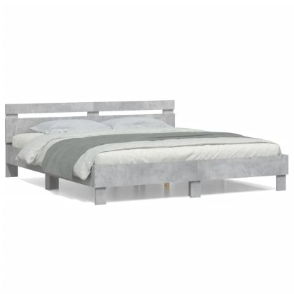 Рамка за легло с табла, бетонно сива, 180x200см инженерно дърво