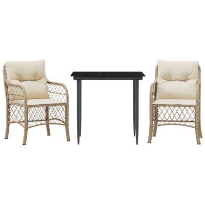 Бистро комплект с възглавници 3 части бежов полиратан